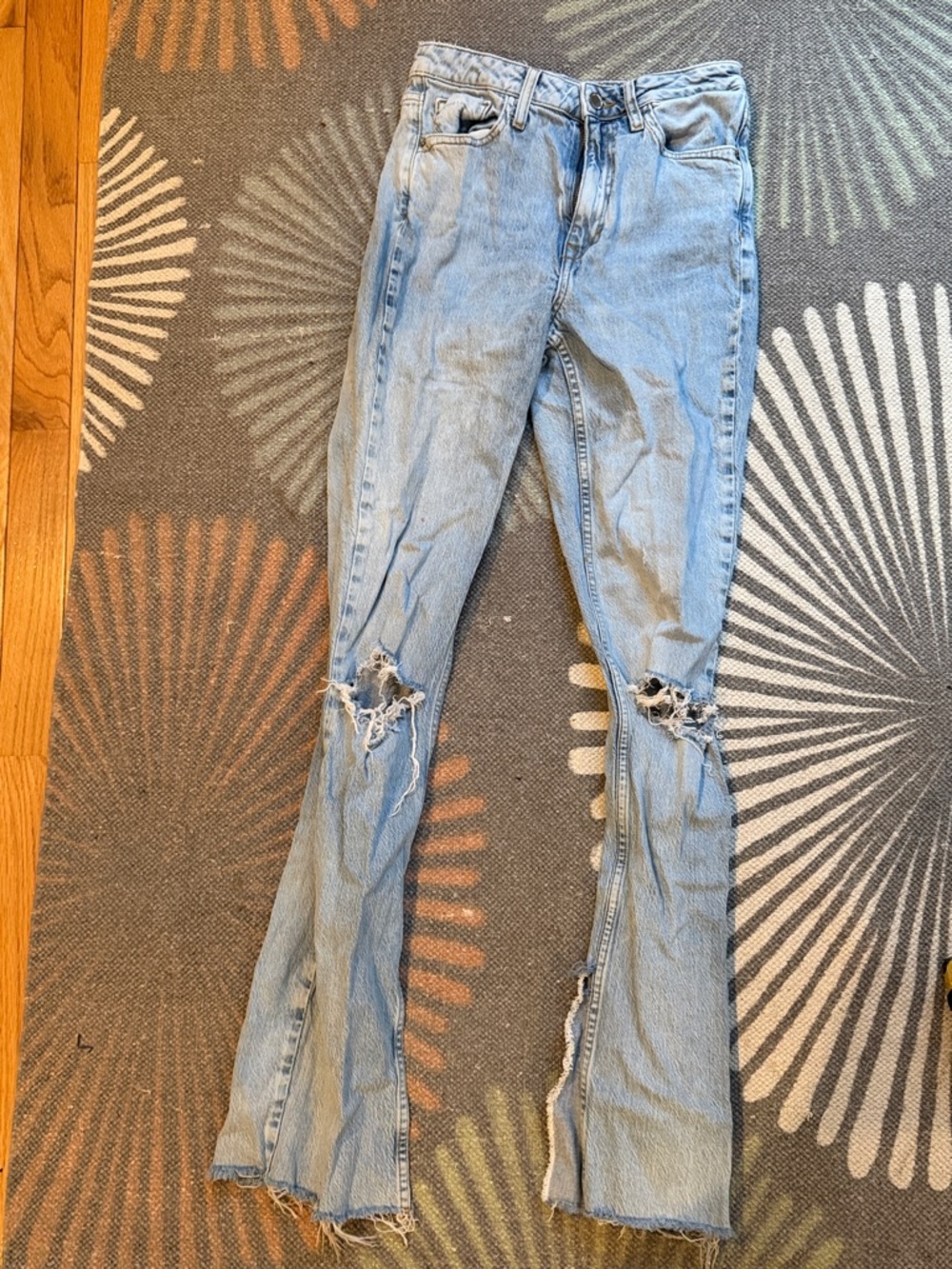 Zara Light Blue Distressed Flare Jeans Sz 4